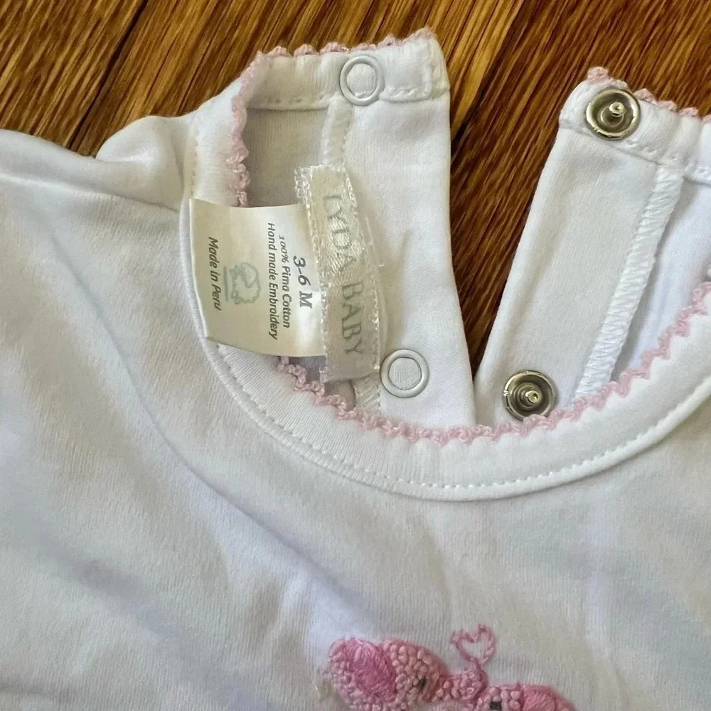 Lyda Baby White and Pink Elephant One Piece Footie Pima Cotton 3-6 Mths - Picture 2 of 5